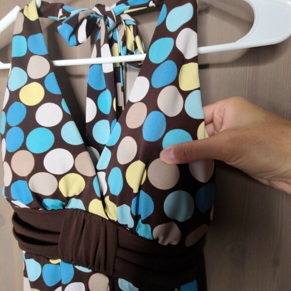 Speechless Dress Womens Medium Brown Colorful Polka Dot Mini Halter Open Back - Picture 3 of 11